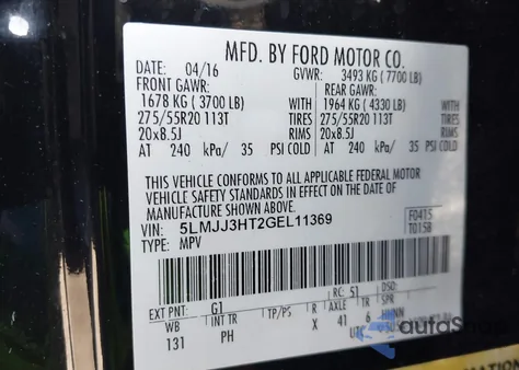 2016 Lincoln Navigator Select из США, поврежденный, VIN 5LMJJ3HT2GEL11369